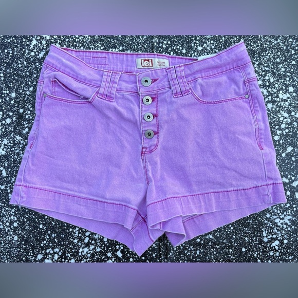 lei button fly Tatum High Rise Shorts Juniors Size 7 (Neon Purple) - Picture 1 of 4